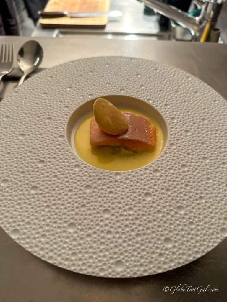 One course in the tasting menu at Smak Restaurant in Tromsø, Norway.