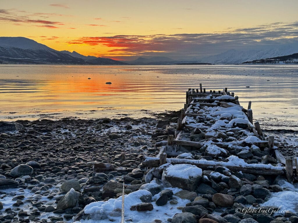 Fjord in Tromso Norway at sunset.