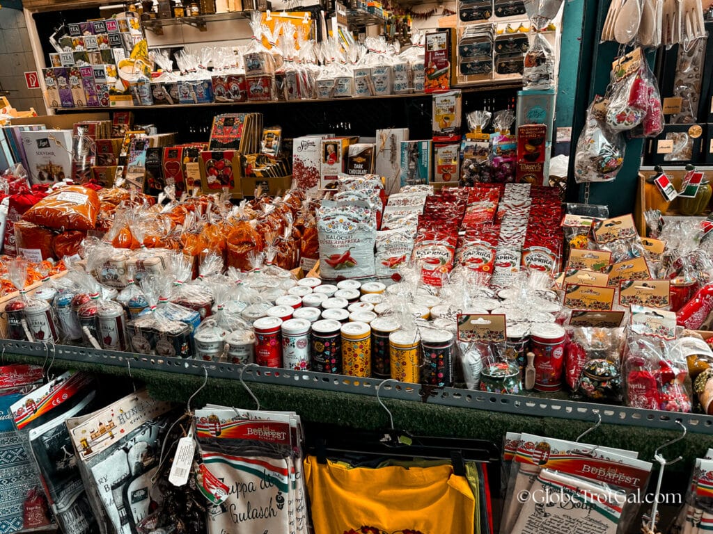 Stall selling paprika and other spices at Central Market Hall in Budapest Hungary