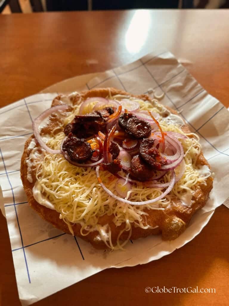 Langos a popular Hungarian street food and one of the best things to eat in Budapest