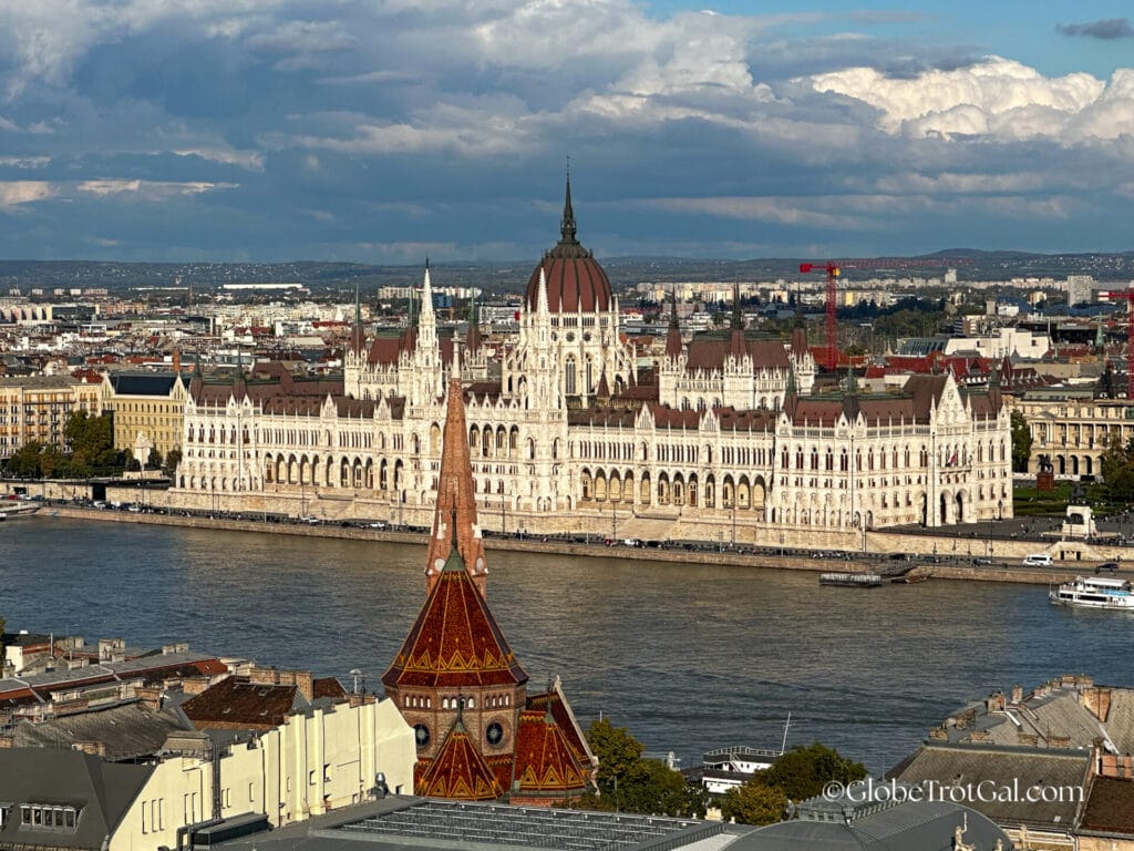 View of Hungarian Parliament building over the Danube as seen from Fisherman's Bastion in Budapest Hungary