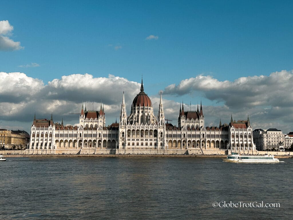 Hungarian Parliament building seen from across the Danube River in Budapest, Hungary