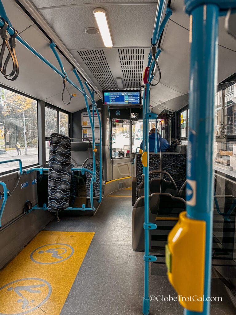 Interior of a city bus in Budapest Hungary