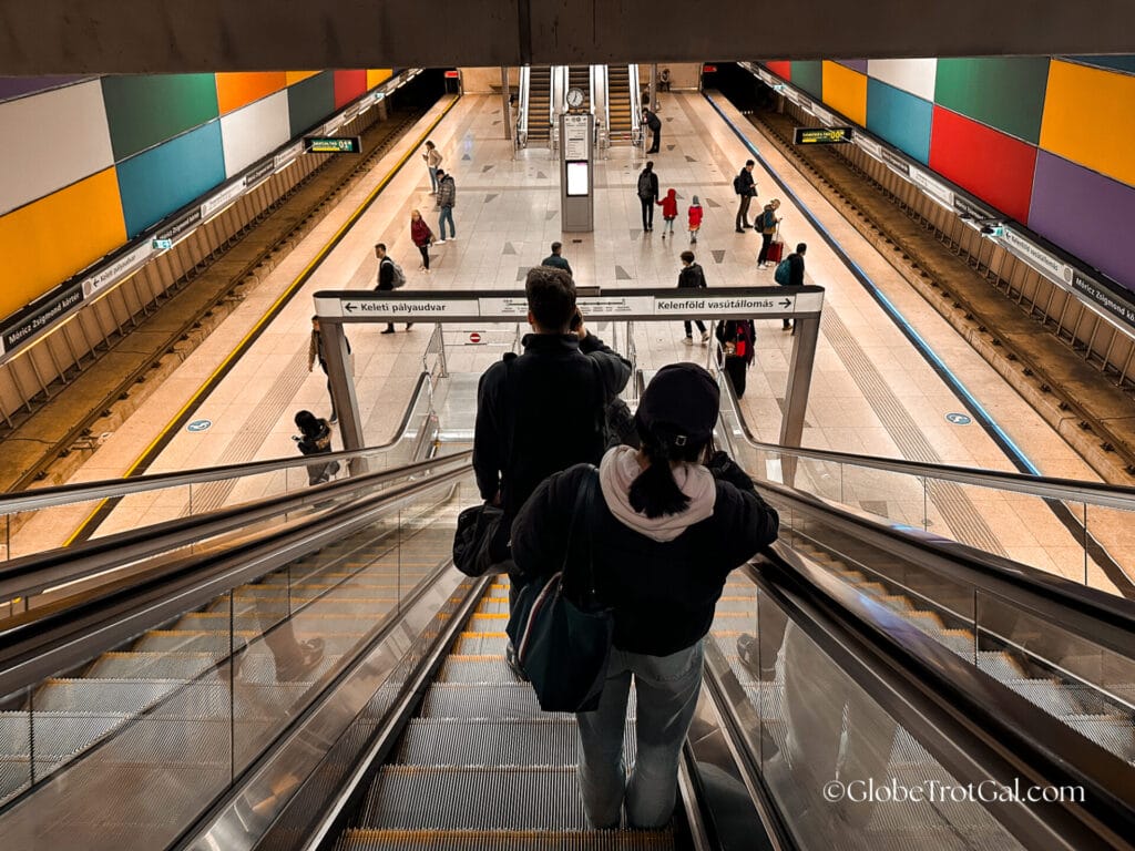 Escalator leading down to the metro platform in Budapest Hungray