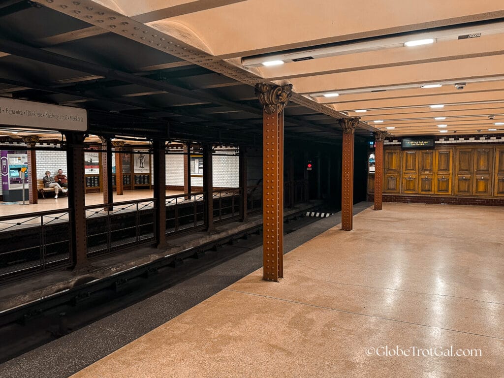 Inside a station on metro line 1 in Budapest Hungary