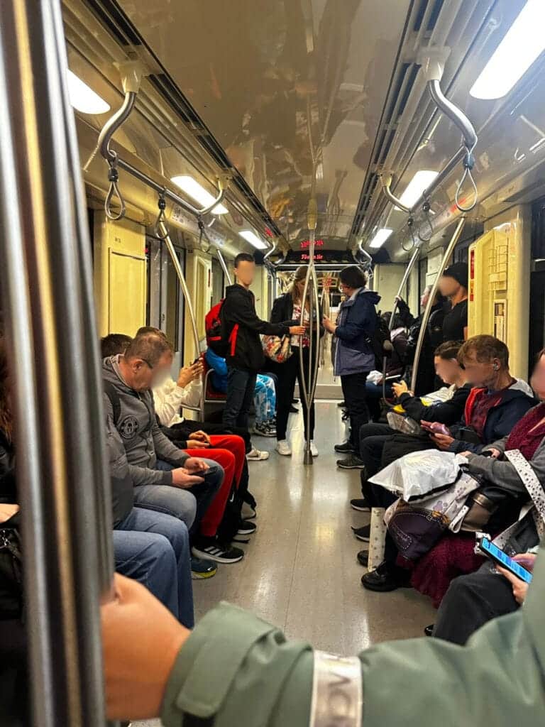 Inside a metro train in Budapest Hungary