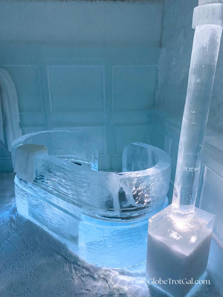 Hot tub made entirely of ice at the Icehotel in Jukkasjärvi, Sweden