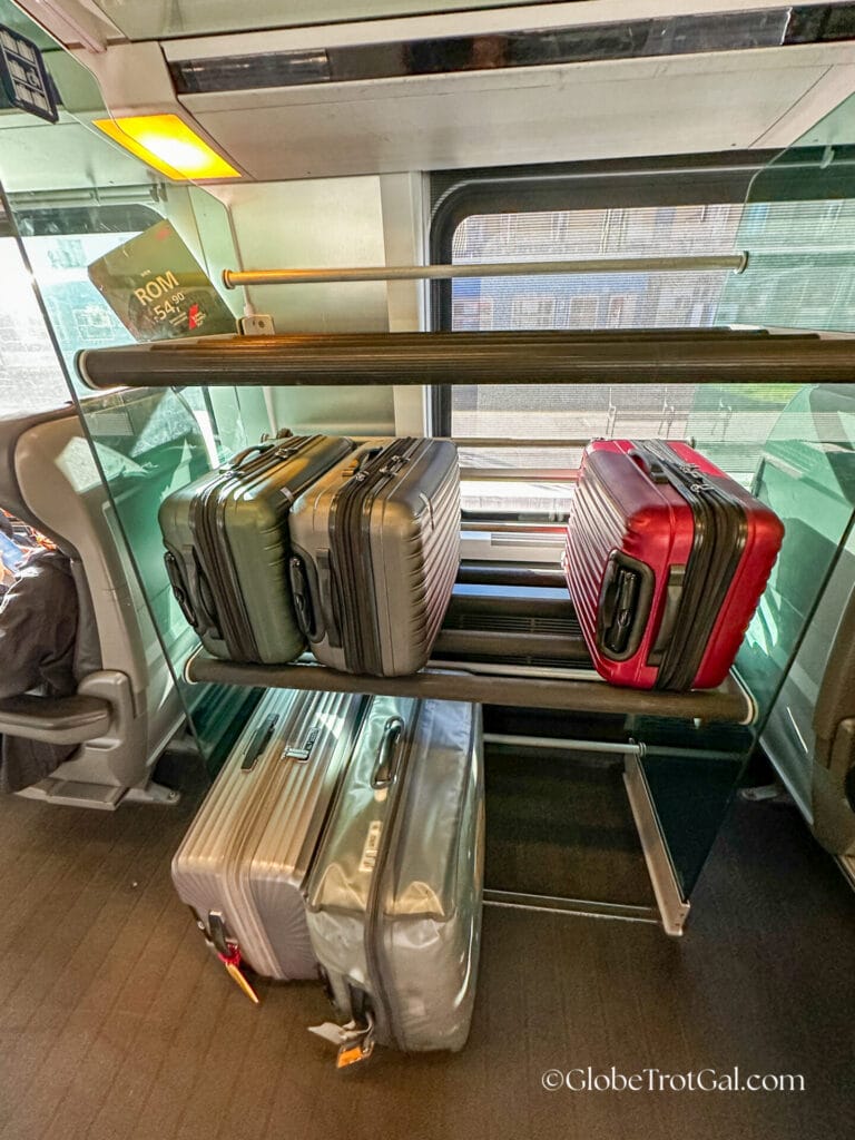 Three level luggage storage rack on an OBB Railjet train car