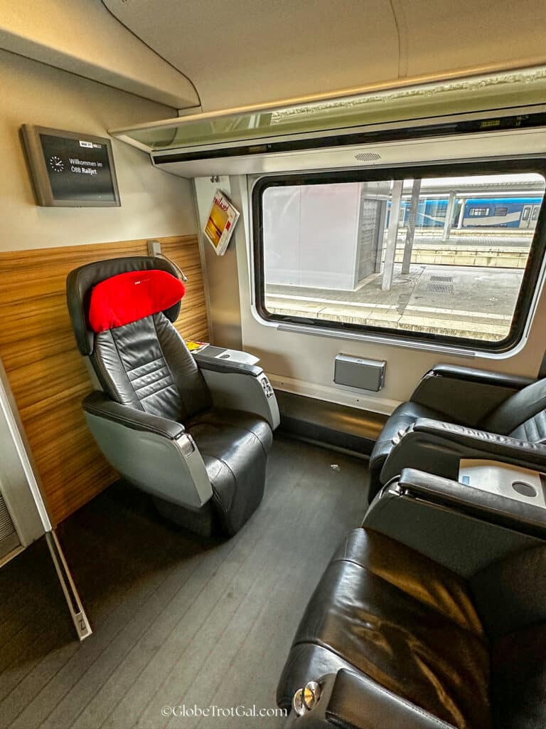 Business class seats in an OBB Railjet Train