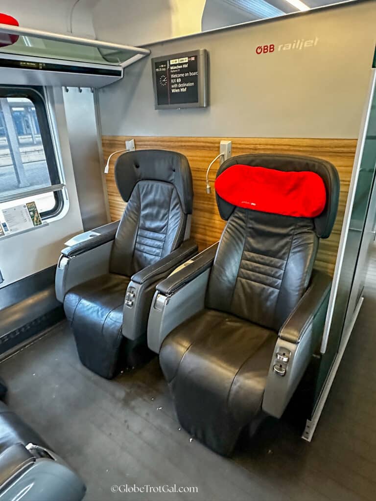 Business class seats in an OBB Railjet Train
