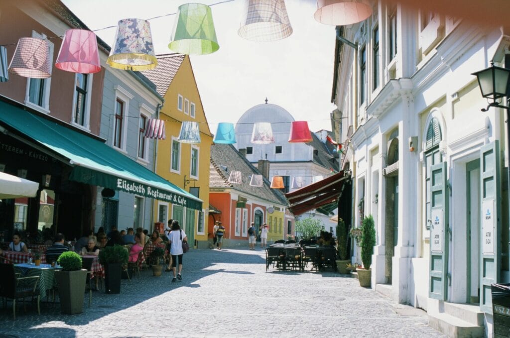 Street with colorful buildings in Szetendre Hungary