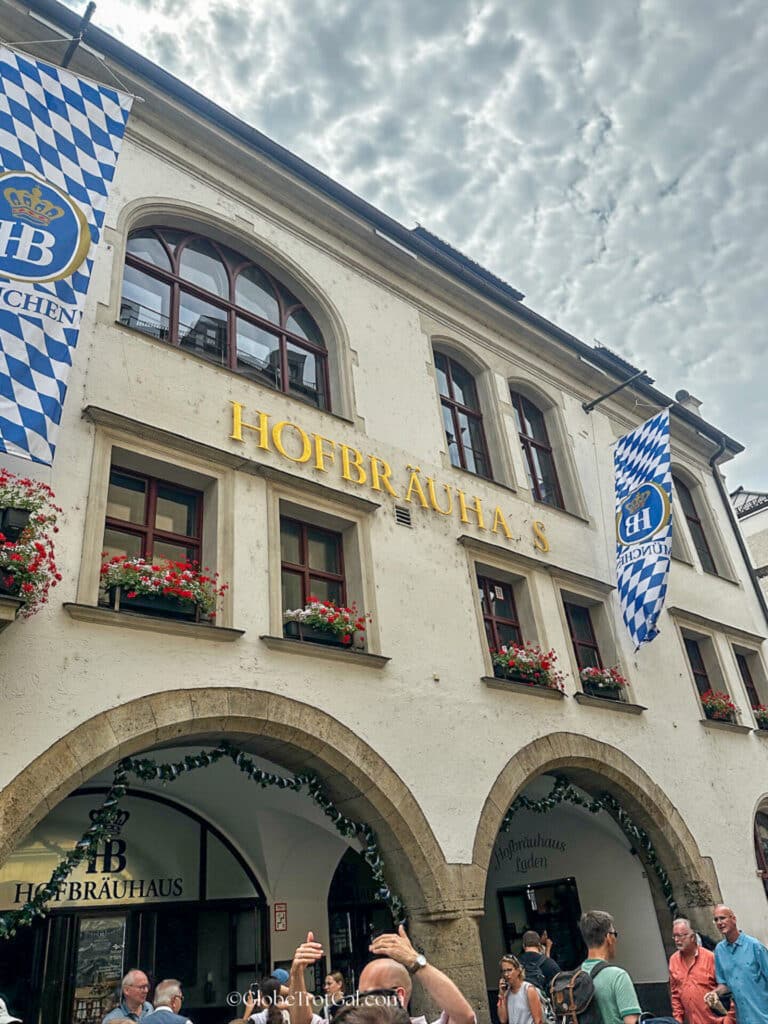 Exterior of the Hofbrauhaus beer hall in Munich Germany